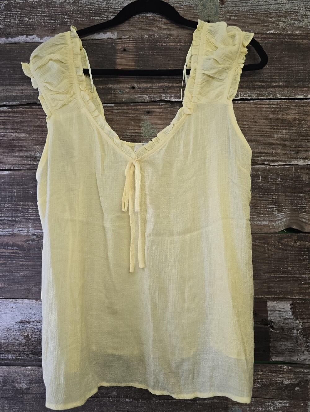 Perch By Blu Pepper Light Yellow Ruffle Tie-Front Women's Top, Size 1X, NWOT